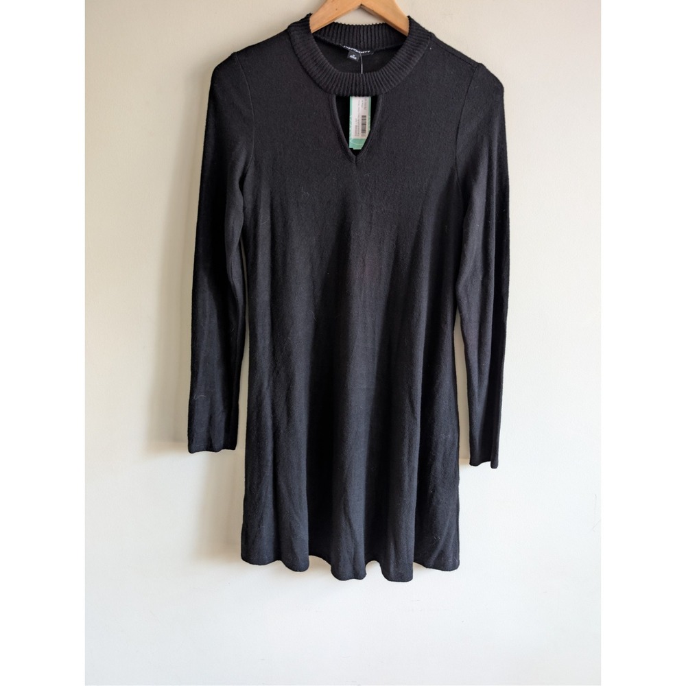 Fortune Ivy Caressa Keyhole Hacci Knit Dress Womens M Black Minimalist